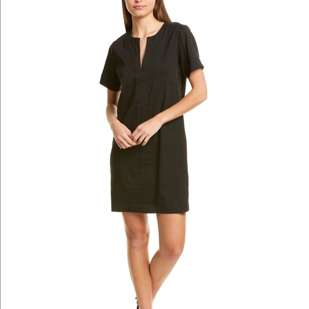 Theory Split Neck Linen-Blend Shift Dress